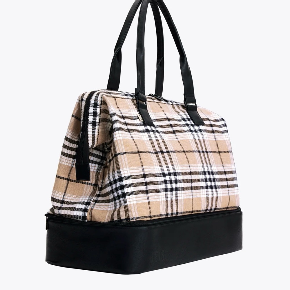 Beis plaid Weekender with two cosmetic cases